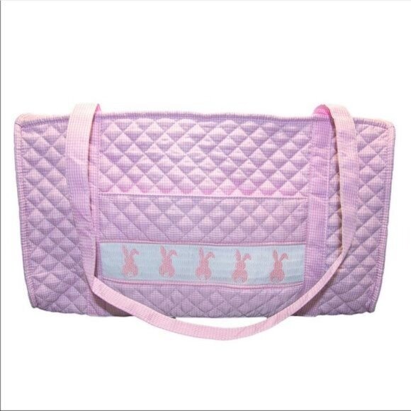 MSC Smocked Pink Bunny Duffle Bag suitcase quilted gingham Easter weekender baby - Picture 1 of 6
